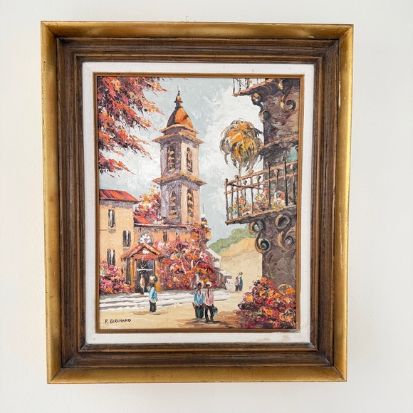 R. Birchard Oil Painting Original Impressionism Signed Europe City 22”x26”
